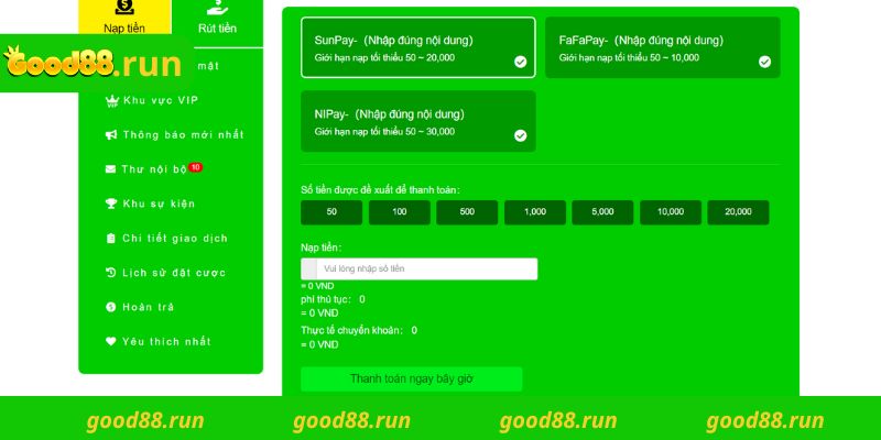 Bật mí bí quyết nạp tiền Good88 nhanh chóng